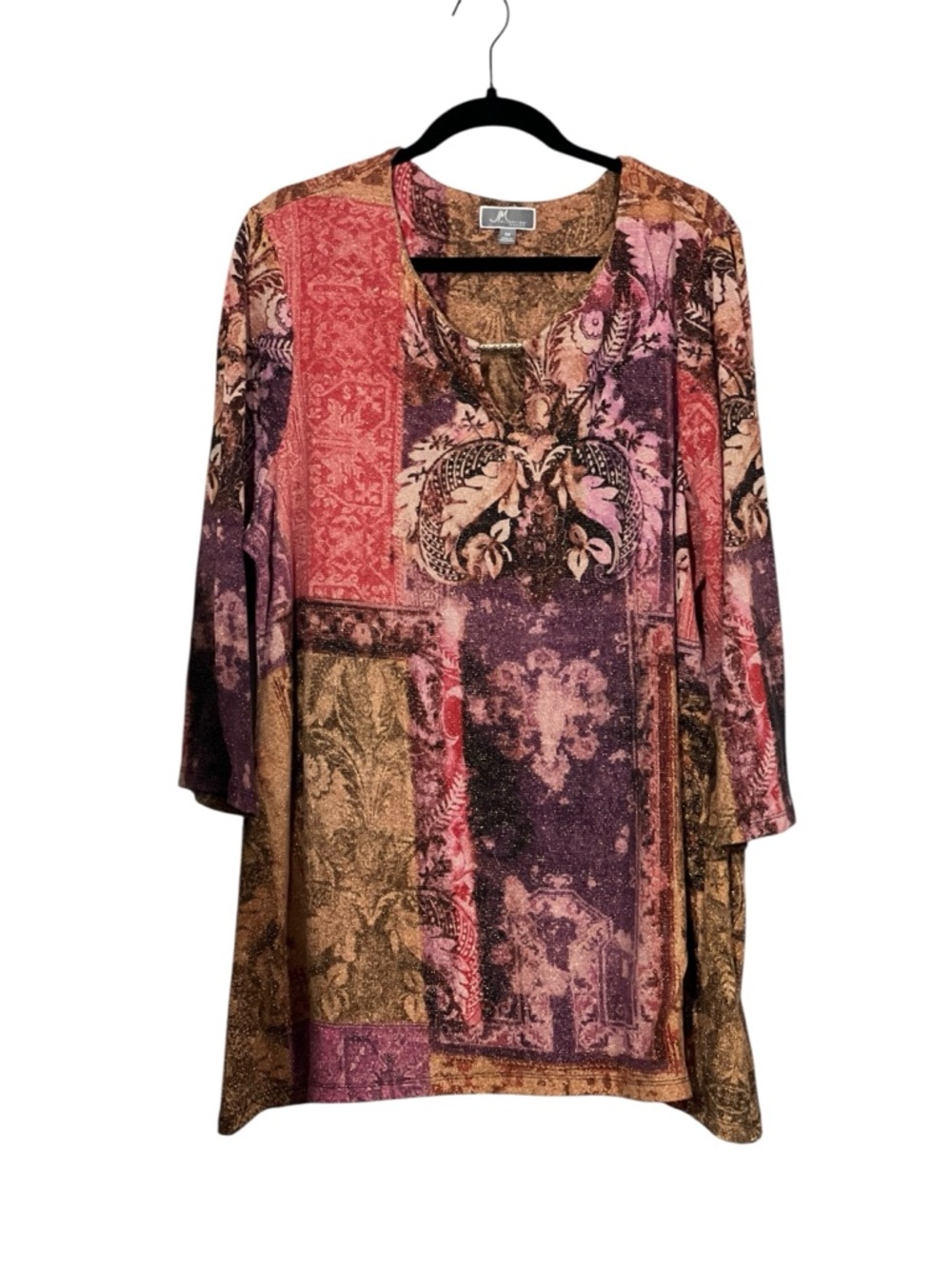 JM Collection tunic top blouse plus size 3X Metallic V-Neck Tunic multicolor